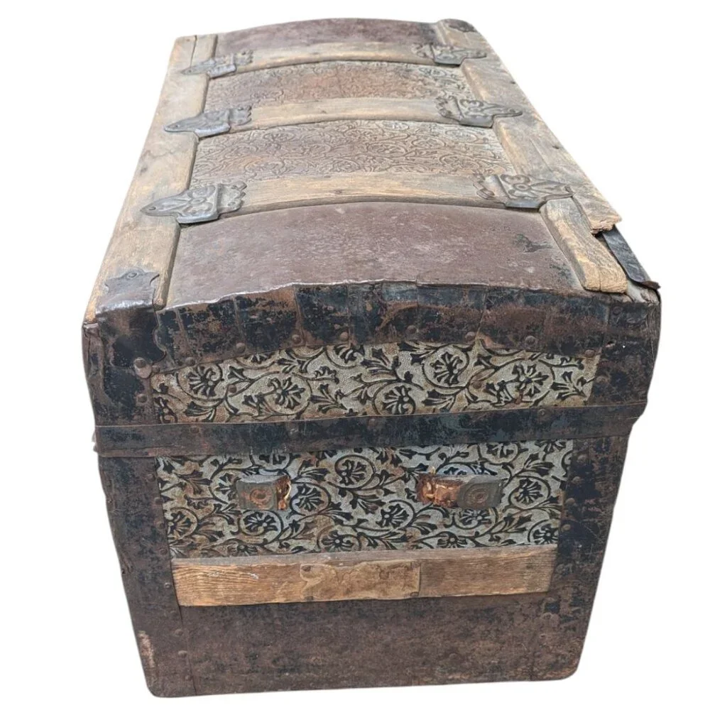 Antique Late 1800s Camelback Steamer Trunk